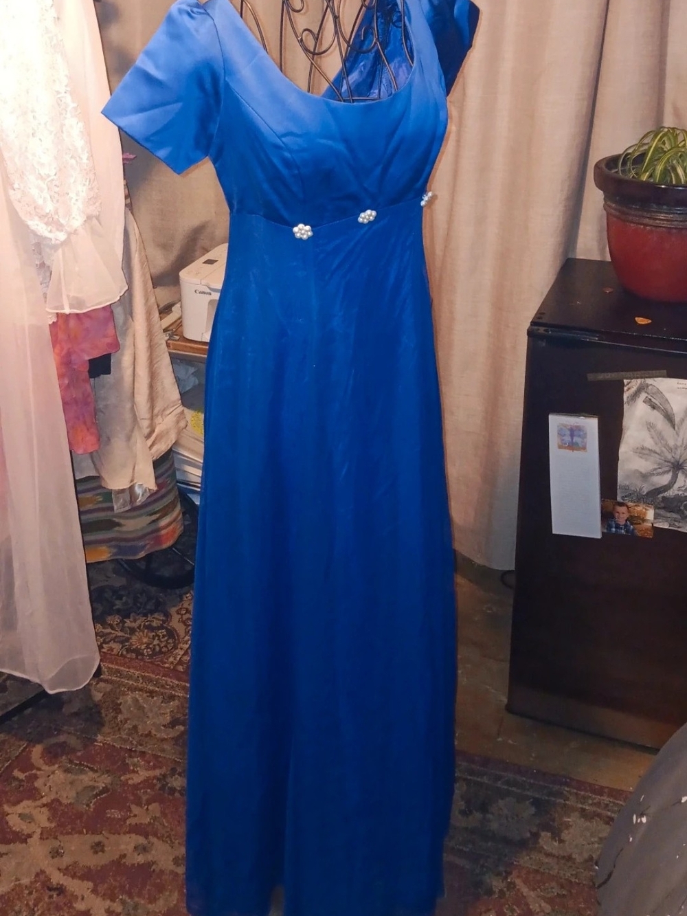 Source Unknown Royal Blue Maxi Dress with Pearl Waist Detail
